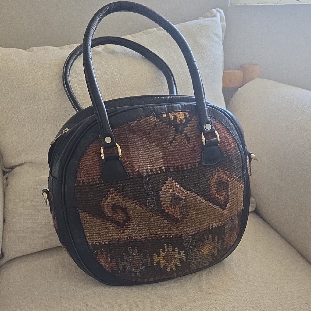 Elegant Black and Brown Patterned Women's Bag